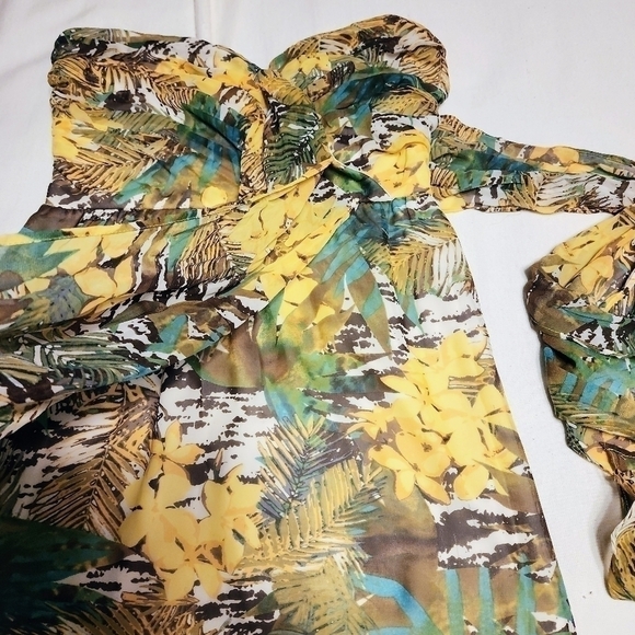Forever 21 Tropical Print Chiffon Strapless Mini Dress Small - Picture 9 of 13